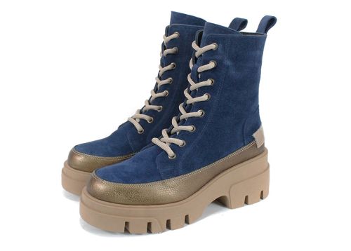 Дамски кубинки Luna Forte от естествена кожа и велур, с високо ходило, цип и топъл плюшен хастар.