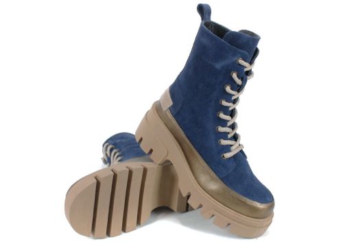 Дамски кубинки Luna Forte от естествена кожа и велур, с високо ходило, цип и топъл плюшен хастар.