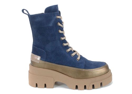 Дамски кубинки Luna Forte от естествена кожа и велур, с високо ходило, цип и топъл плюшен хастар.