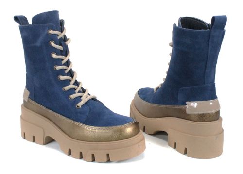 Дамски кубинки Luna Forte от естествена кожа и велур, с високо ходило, цип и топъл плюшен хастар.