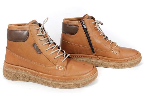 дамски меки боти Mira Senso от естествена кожа в светло кафяво с гъвкаво шито ходило