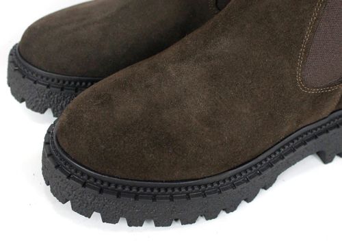 дамски боти Челси Terra Velluto от естествен кафяв велур с дебело равно ходило