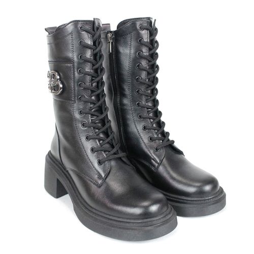 дамски кубинки Nero Audace от естествена черна кожа с ток и топъл хастар