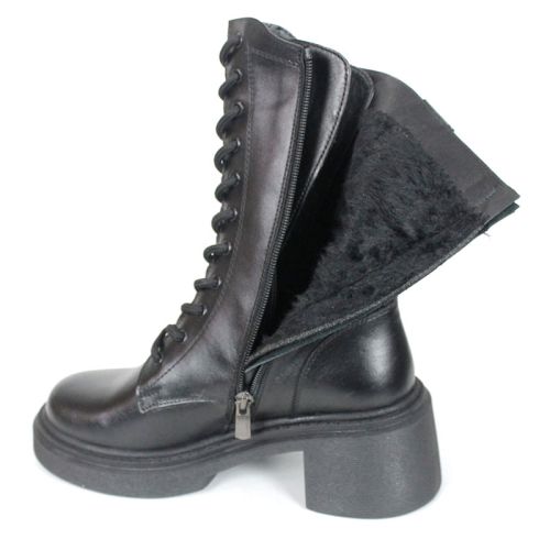 дамски кубинки Nero Audace от естествена черна кожа с ток и топъл хастар