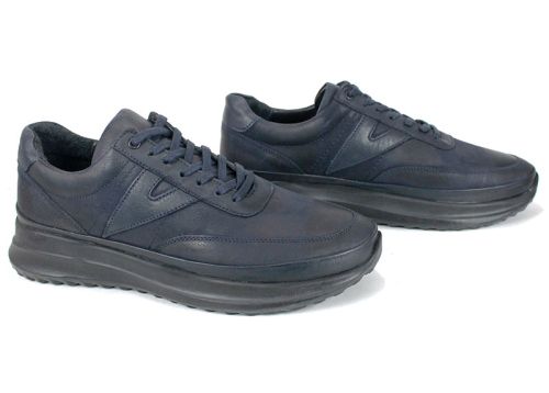 мъжки обувки Делато от тъмносин набук с естествена кожа