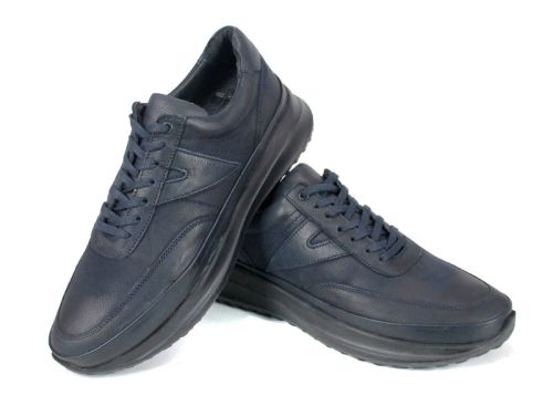 мъжки обувки Делато от тъмносин набук с естествена кожа