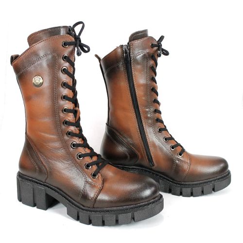 дамски кубинки Velluto Ombra от естествена кожа в светло кафяв цвят с ефект на състаряване и топъл хастар