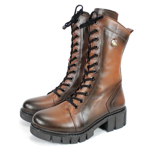 дамски кубинки Velluto Ombra от естествена кожа в светло кафяв цвят с ефект на състаряване и топъл хастар