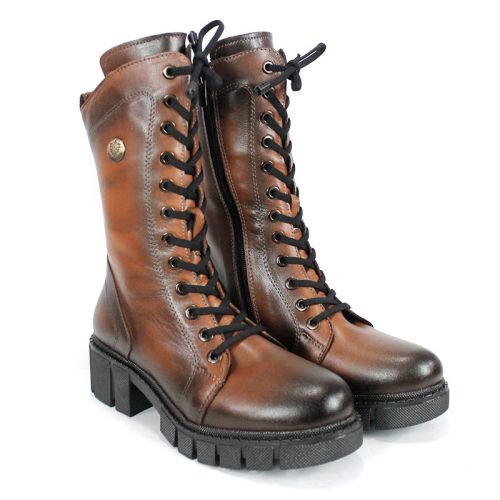 дамски кубинки Velluto Ombra от естествена кожа в светло кафяв цвят с ефект на състаряване и топъл хастар