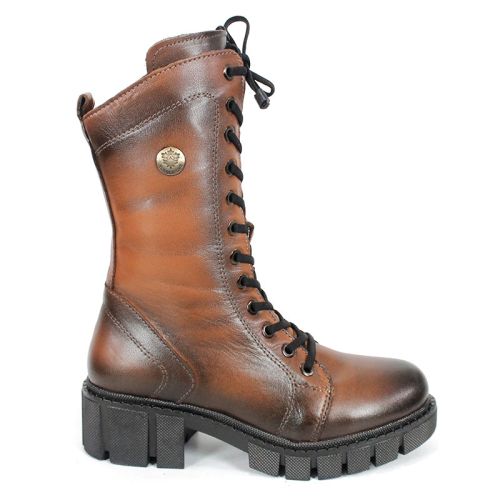 дамски кубинки Velluto Ombra от естествена кожа в светло кафяв цвят с ефект на състаряване и топъл хастар