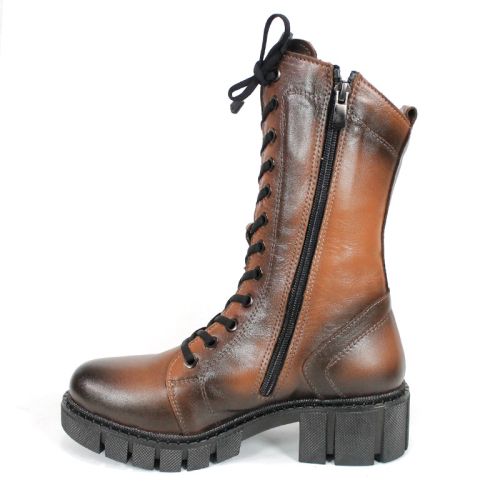 дамски кубинки Velluto Ombra от естествена кожа в светло кафяв цвят с ефект на състаряване и топъл хастар