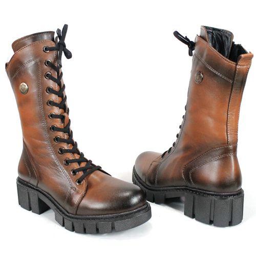 дамски кубинки Velluto Ombra от естествена кожа в светло кафяв цвят с ефект на състаряване и топъл хастар