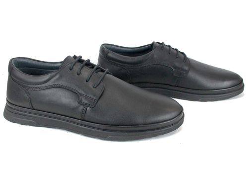 Мъжки обувки Чефо от черна естествена кожа с връзки и леко ходило
