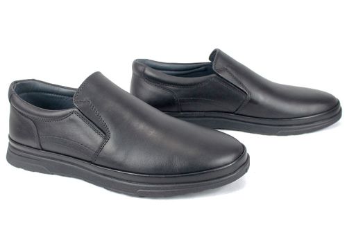 Мъжки обувки Цефо без връзки, изцяло от черна естествена кожа