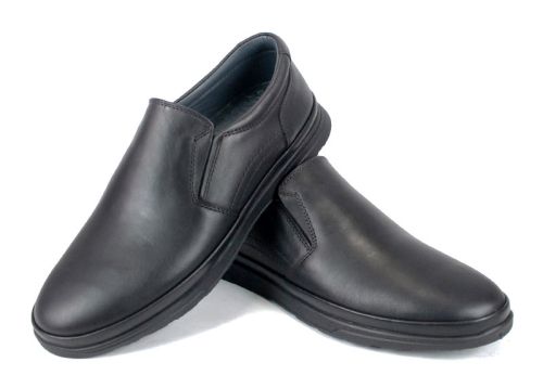 Мъжки обувки Цефо без връзки, изцяло от черна естествена кожа