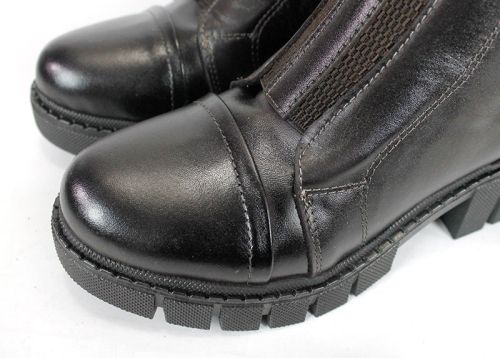 дамски боти Vellura Scuro от естествена кожа в тъмно кафяв цвят със състарен ефект, широк ластик и страничен цип