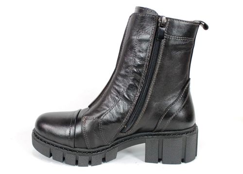 дамски боти Vellura Scuro от естествена кожа в тъмно кафяв цвят със състарен ефект, широк ластик и страничен цип