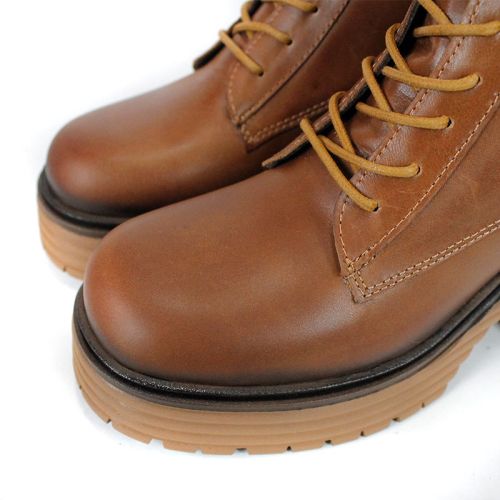 дамски кубинки Bruna Forte от естествена кожа в светло кафяв цвят, с връзки и цип, ток и платформа