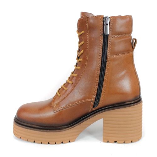 дамски кубинки Bruna Forte от естествена кожа в светло кафяв цвят, с връзки и цип, ток и платформа