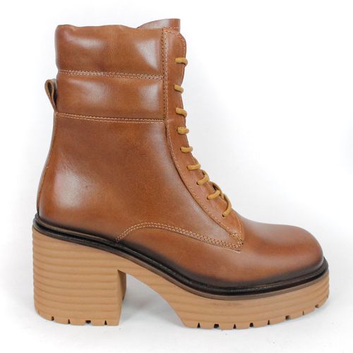 дамски кубинки Bruna Forte от естествена кожа в светло кафяв цвят, с връзки и цип, ток и платформа