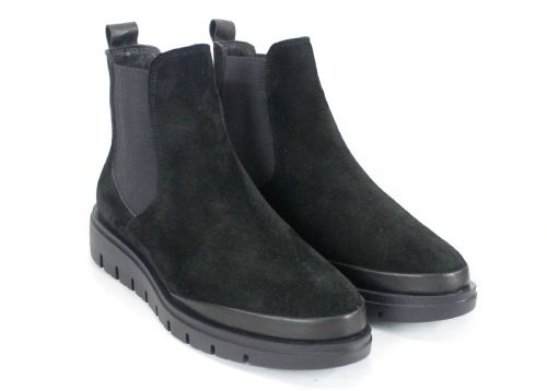 дамски челси боти Lumea от естествен велур, черен цвят, с еластични ленти и ниско ходило