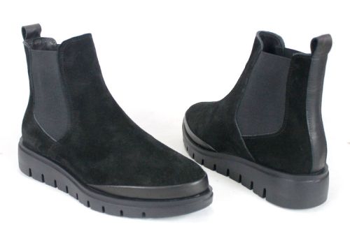 дамски челси боти Lumea от естествен велур, черен цвят, с еластични ленти и ниско ходило