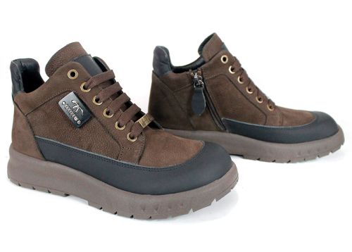 дамски боти Avenza от естествен набук и кожа, кафяво с черно, ниско спортно ходило