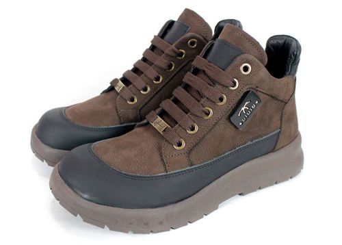 дамски боти Avenza от естествен набук и кожа, кафяво с черно, ниско спортно ходило