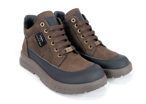 дамски боти Avenza от естествен набук и кожа, кафяво с черно, ниско спортно ходило