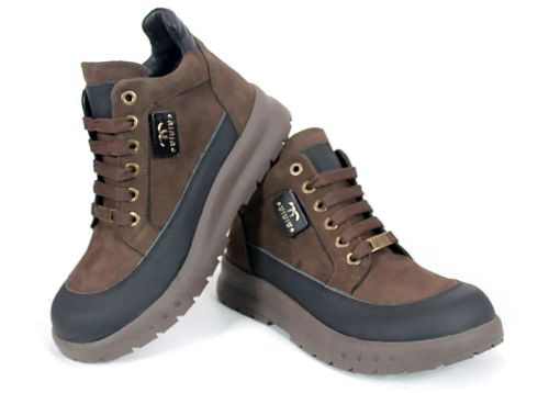 дамски боти Avenza от естествен набук и кожа, кафяво с черно, ниско спортно ходило