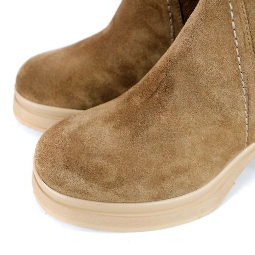 дамски боти Tierra Viva от естествен велур в цвят тютюн с висок ток, платформа и топъл плюшен хастар