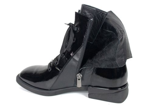 Дамски елегантни боти Luna Elegante от естествен лак – черни