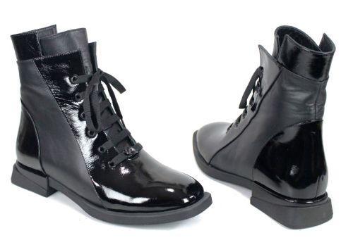 Дамски елегантни боти Luna Elegante от естествен лак – черни