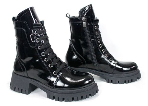 Черни дамски кубинки с връзки и ток