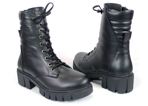 Дамски кубинки от естествена кожа – черни, с ток