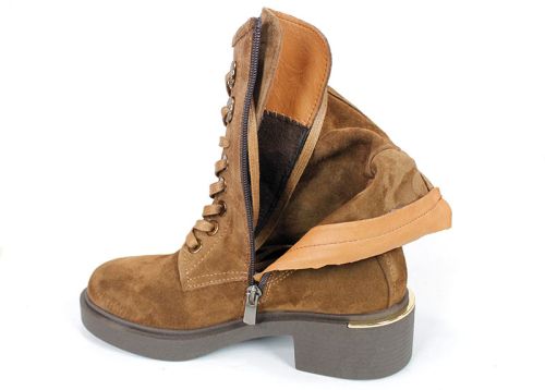 дамски кубинки Dolce Fumo от естествен велур в цвят тютюн с дебело зимно ходило