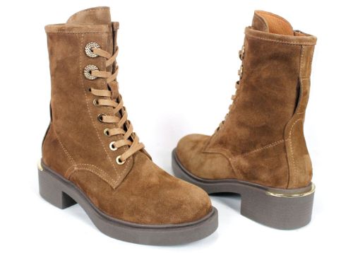 дамски кубинки Dolce Fumo от естествен велур в цвят тютюн с дебело зимно ходило