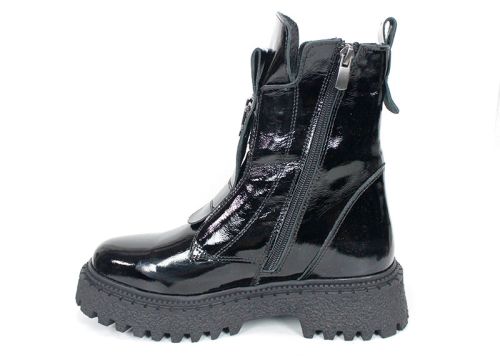 дамски боти Nero Flare естествен лак черни без връзки с ластик и зимно ходило