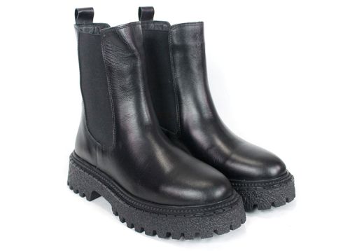 дамски боти Terra Velluto естествена кожа черни с дебело зимно ходило