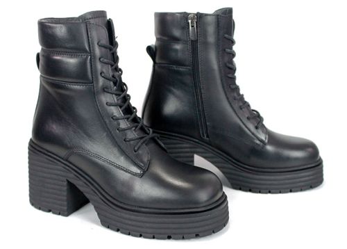дамски боти Bruna Forte естествена черна кожа с ток и дебело зимно ходило