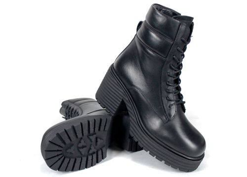 дамски боти Bruna Forte естествена черна кожа с ток и дебело зимно ходило