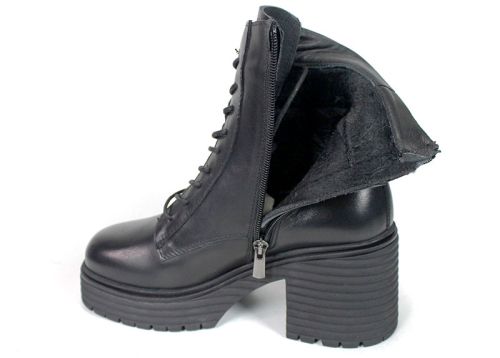 дамски боти Bruna Forte естествена черна кожа с ток и дебело зимно ходило