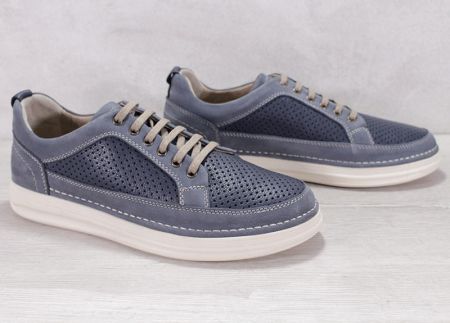 Мъжки ежедневни летни обувки от естествен набук и естествена кожа в синьо - Модел 348.32-02.80