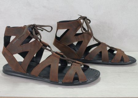 Мъжки сандали "римлянки" от естествена кожа в кафяво- модел Цезар.