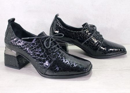 Luxe Croco Black Lac: Pantofi eleganti de dama din lac negru croco - Model Sarah