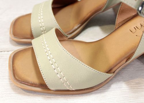 Дамски сандали на ток от естествена кожа в сиво-зелено - модел Джамила