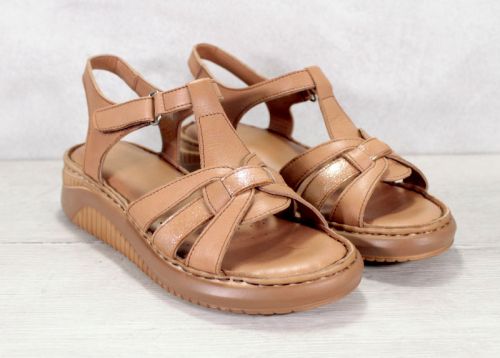 Дамски сандали от естествена кожа в светло кафяво - модел Мирела